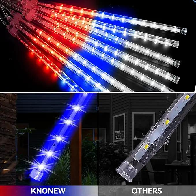 KNONEW 24 Tube Red White and Blue Meteor Shower Lights 4th of July Decorations,16 in 672 LEDs String Lights,52FT Plug in Waterproof Outdoor Lights for Independence Day House Tree Party Decor by GreenHaven Gardens