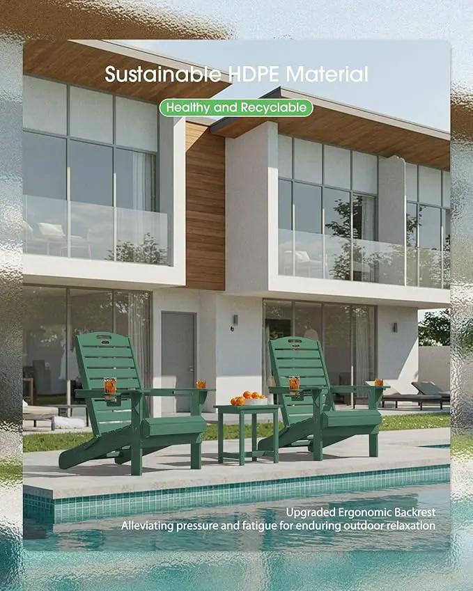 Adirondack Chairs Set of 2, Outdoor Fire Pit Chairs, HDPE All-Weather Adirondack Chairs with Cup Holder, Lawn Chair for Deck, Patio, Garden (Green) by GreenHaven Gardens