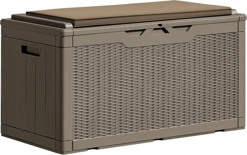 Greesum 100 Gallon Resin Deck Box Large Outdoor Storage Boxes with Cushions for Garden Tools, Patio Furniture Pillows, Pool Supplies, Light Coffee by GreenHaven Gardens