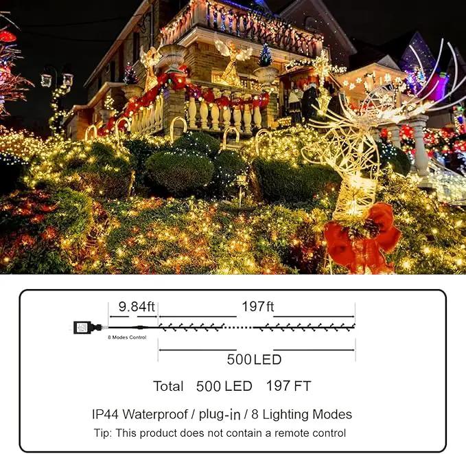 KNONEW 197FT 500 LED Christmas Lights Outdoor String Lights 8 Modes & Memory Fairy Light Plug in Waterproof LED String Lights for Xmas Yard Tree Wedding Party Holiday Decorations (Warm White) by GreenHaven Gardens