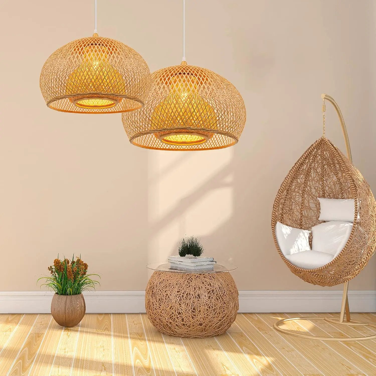 Arturesthome 23.6" Weaving Bamboo Pendant Light for Kitchen Island, Wicker Chandelier, Handmade Woven Hanging Ceiling Light Lampshade for Living Room Bedroom by GreenHaven Gardens
