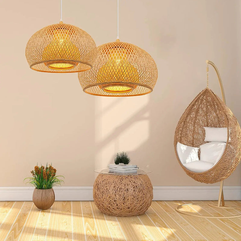 Arturesthome 23.6" Weaving Bamboo Pendant Light for Kitchen Island, Wicker Chandelier, Handmade Woven Hanging Ceiling Light Lampshade for Living Room Bedroom by GreenHaven Gardens