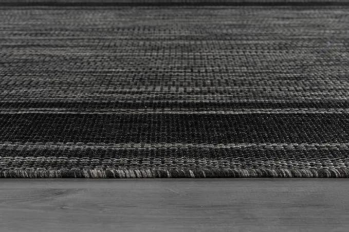 Beverly Rug Outdoor Rug 8x10 Modern Bordered Area Rugs for Indoor and Outdoor Patio Deck Porch Garden Waterproof Weather Sun Resistant Washable Outside Carpet (8 x 10 Black) by GreenHaven Gardens
