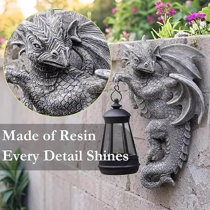 Dragon Statue Solar Lantern for Garden Décor, Dragons Figurine Night Light, 10”Outdoor Decorative Lamp, Mountable on Trees/Walls/Fences. Birthday/Housewarming Gifts for Dragon Fans by GreenHaven Gardens