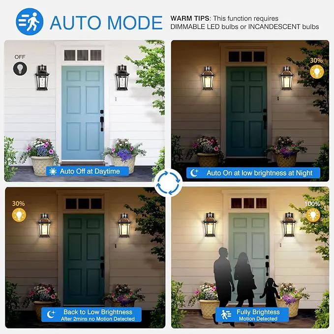 VIANIS Motion Sensor Exterior Light Fixture, 2 Pack Dusk to Dawn Outdoor Light Wall Mount, Anti-Rust Aluminum Outside House Lights, Farmhouse Coach Lantern for Porch, Entryway, Garage, Front Door by GreenHaven Gardens
