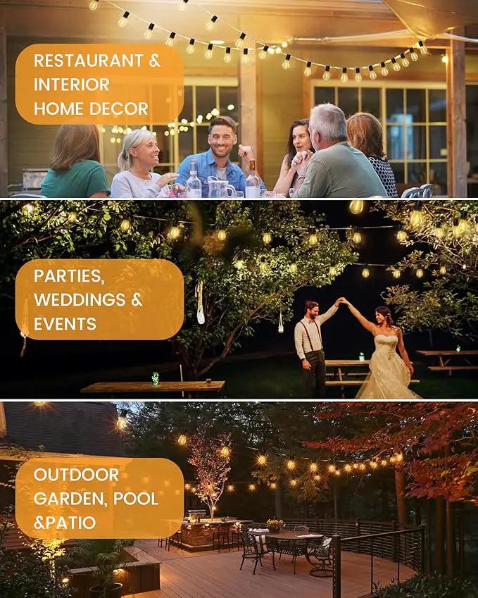 Torkase 100FT LED Outdoor String Lights with 25+2 S14 Shatterproof Bulbs, Commercial Grade Waterproof Patio Lights for Cafe Backyard Deck by GreenHaven Gardens