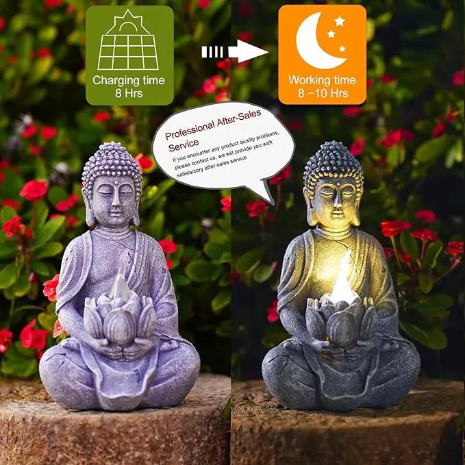 Solar Meditation Buddha Garden Statues: Outdoor Sculpture with Tea Lights Decor for Patio Lawn Yard Art - Gifts for Mom Grandma by GreenHaven Gardens