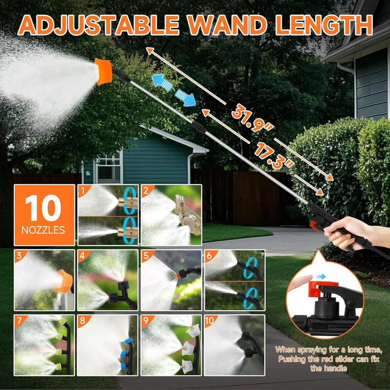 6.6 Gallon Battery Powered Sprayer, Portable Sprayer with Wheels,0-94 PSI,12V 8Ah Battery,Adjustable HD Wand and 10 Nozzles for Weeding, Spraying, Cleaning by GreenHaven Gardens