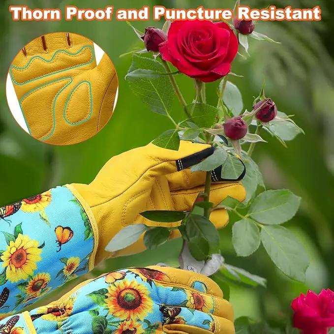 DLY Gardening Gloves for Women, Rose Gloves Gardening Thorn Proof, Long Garden Gloves for Women, Breathable Cowhide Leather Gauntlet (Small, Blue by GreenHaven Gardens