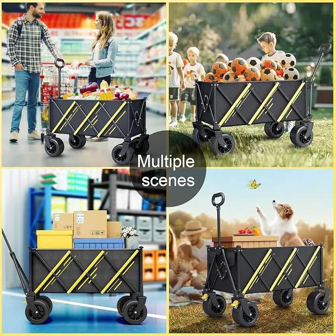 Wagons carts Foldable，Collapsible Wagon Foldable Wagon, Gather Heavy Duty Garden cart, Portable cart，Pets carts，with Large All-Terrain Beach Wheels and Drink Holder for Sports, Shopping, Camping by GreenHaven Gardens