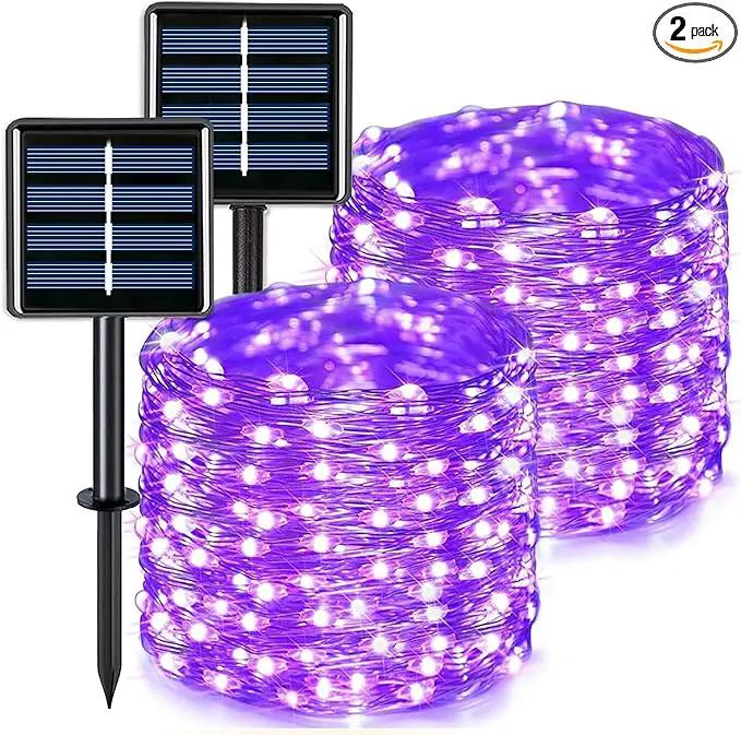 JMEXSUSS 2 Pack Purple Solar Halloween Lights Outdoor, 66ft 200 LED Solar Fairy Lights Outdoor Waterproof, 8 Modes Solar String Lights for Outside Halloween Christmas Decorations by GreenHaven Gardens