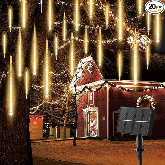 Solar Meteor Shower Lights 20 Tubes 16 Inch 720 LED Solar Christmas Lights Outdoor Waterproof, Snow Cascading String Lights for Outside Christmas Halloween House Tree Decoration, Warm White by GreenHaven Gardens
