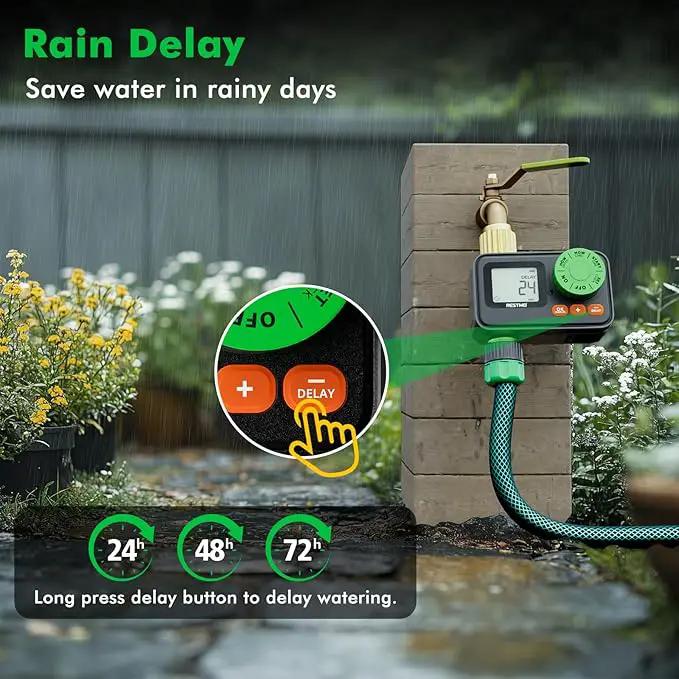 RESTMO RF Remote Controlled Sprinkler Timer with Brass Inlet & Outlet, Programmable Water Timer for Garden Hose, Automatic | Manual | Rain Delay for Outdoor Faucet, Drip Irrigation and Lawn Watering by GreenHaven Gardens