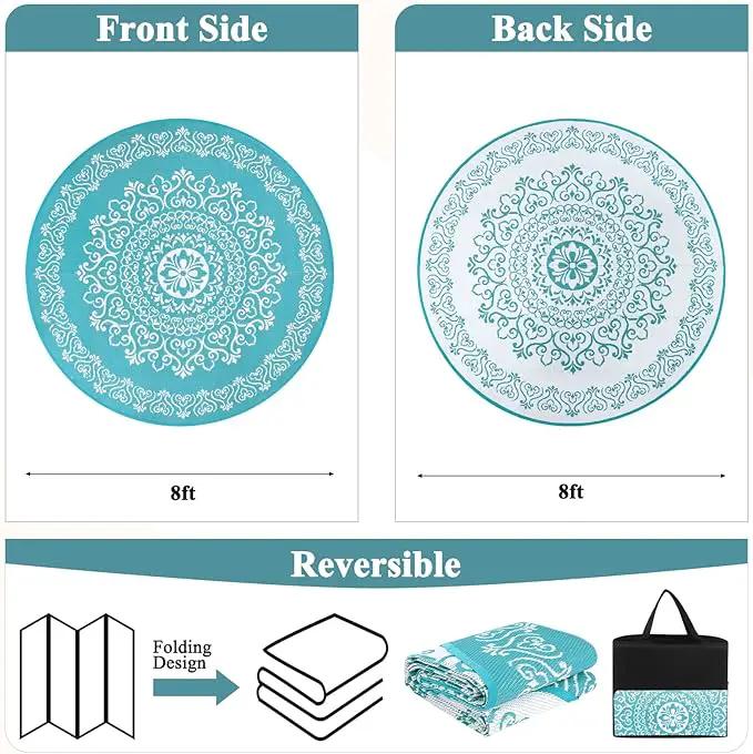 Pauwer Waterproof Outdoor Rug 8ft, Reversible Plastic Straw Patio Camping Rug, Indoor Outdoor RV Mat Carpet for Deck, Camper, Porch, Balcony, Backyard, Picnic, Floral Teal by GreenHaven Gardens