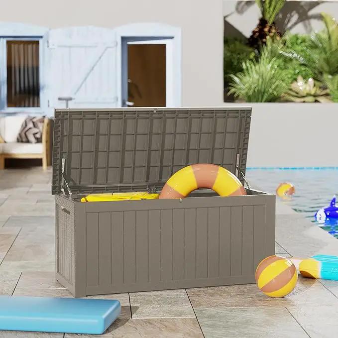 270 Gallon Lockable Resin Deck Box, Waterproof & UV-Resistant Outdoor Storage Box for Outdoor Cushion Storage, Garden Tools & Pool Accessories Storage, Gray by GreenHaven Gardens