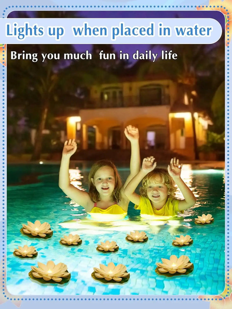 Hortsun 12 Pcs Floating Lotus Lights with Batteries Lily Pads Pool Flowers Diwali Pooja Decorations Floating Candles Decor for Pool Pond Outdoor Indoor(3.94/5.91 Inch,White) by GreenHaven Gardens