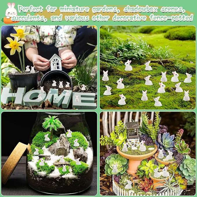 Exasinine 100Pcs Rabbit Miniature Figurines Easter Bunny Mini Rabbits Bunny Figurine Mini Resin Animals Fairy Garden Miniature Ornaments for Easter Egg Fillers Dollhouse Cake Home DéCor by GreenHaven Gardens