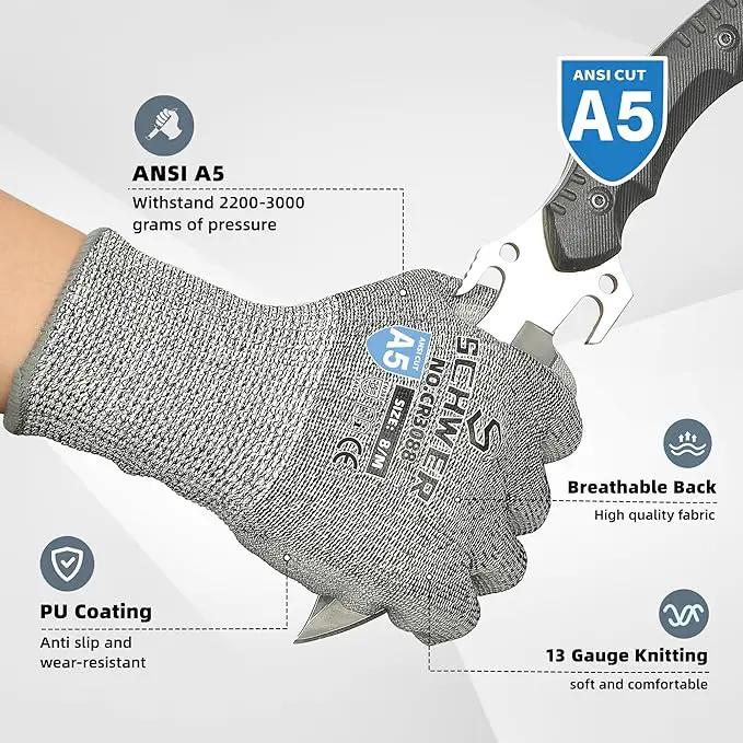 Schwer 12 Pairs ANSI A5 Cut Resistant Work Gloves, Cut Proof Gloves with PU Coating, Used for Metal Fabrication, WoodWorking, Construction, Non Slip, Durable, L, CR3088 by GreenHaven Gardens