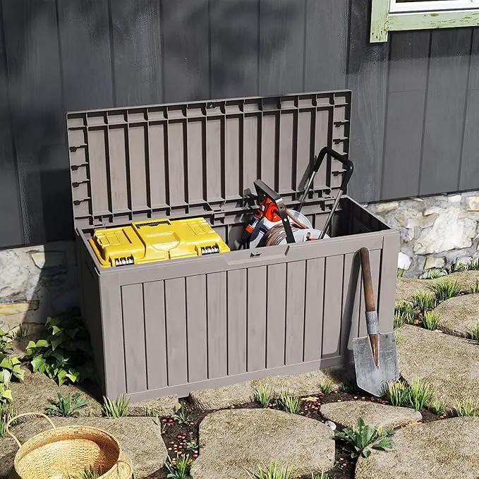 80 Gallon Outdoor Storage Box with Wheels, Waterproof Lockable Resin Deck Box Patio Storage Bin for Pool Accessories Cushion Furniture, Garden Tools, UV-Resistant Outside Delivery Grey by GreenHaven Gardens