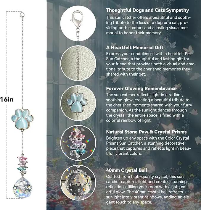 Pet Memorial Suncatcher - Dog Paw Memorial Gifts, Pet Loss Crystal Prisms Rainbow Maker, Lost of Dog Bereavement Gift Idea, Thoughtful Dogs and Cats Remembrance Sun Catcher, Pet Sympathy Gifts by GreenHaven Gardens