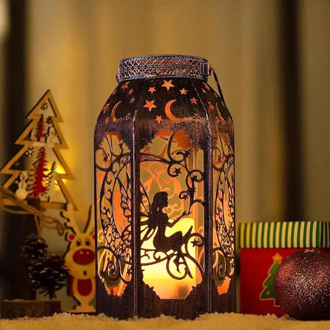 Solar Lanterns Outdoor Hanging Metal Bronze Moon Fairy Lantern, 1 Pack Waterproof Flickering Flameless Candle Mission Lights for Table,Pathway,Garden Gifts for Women, Mothers' Day Gift by GreenHaven Gardens