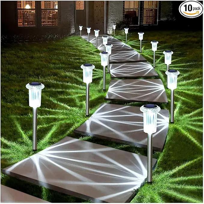 DenicMic Solar Lights Outdoor Pathway Lights 6000K LED Waterproof Acrylic Lamp Head Stainless Steel Stake for Yard Garden Landscape Path Walkway Driveway Patio Lawn (Cold White 10Pack) by GreenHaven Gardens