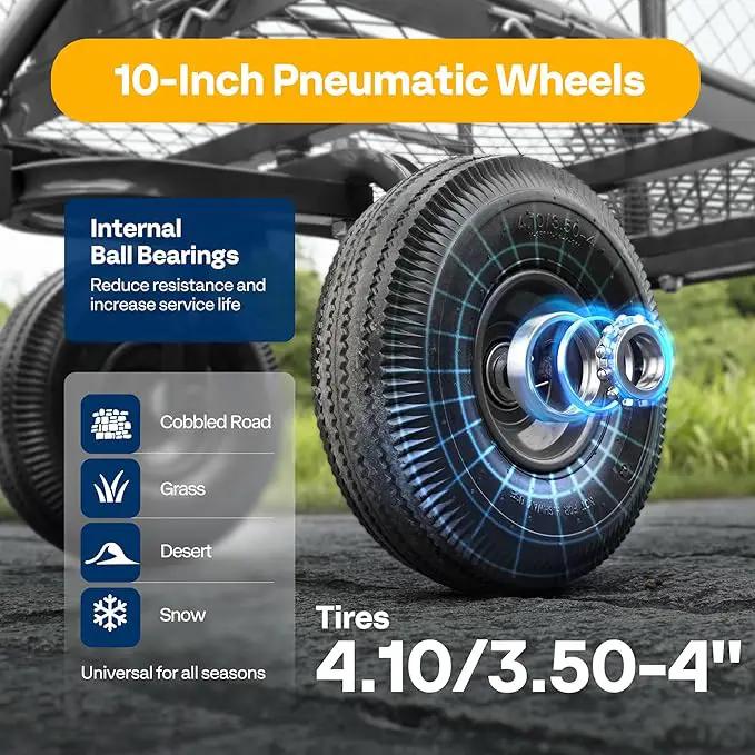 VIVOHOME Heavy Duty 880 Lbs Capacity Mesh Steel Garden Cart Folding Utility Wagon with Removable Sides and 4.10/3.50-4" Wheels 10 inch Tire (Grey) by GreenHaven Gardens