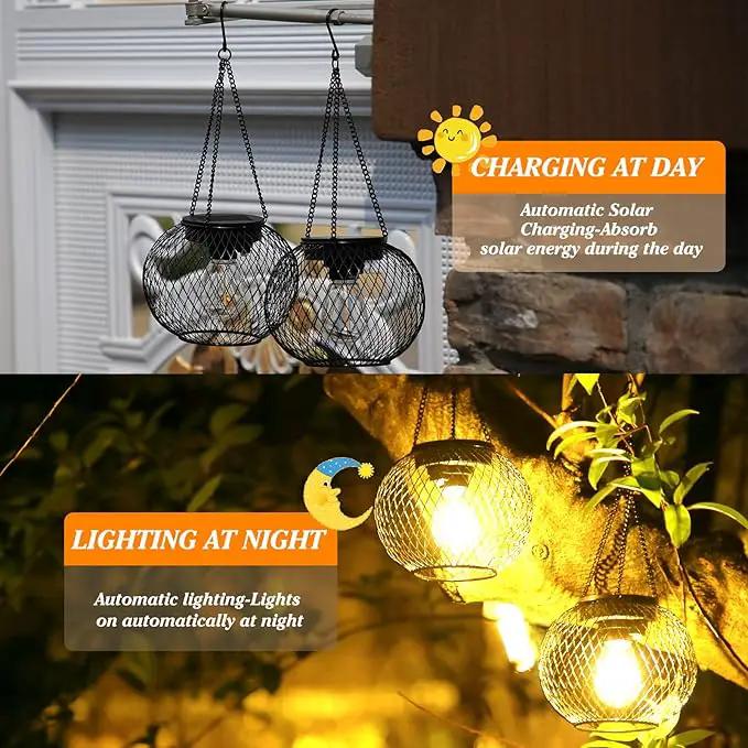 Solar Lantern Outdoor, Upgraded Hanging Lights Outdoor Garden Metal Lanterns Decorative Lighting Powered Waterproof Tree for Yard Patio Pathway, 2 Pack, Black by GreenHaven Gardens