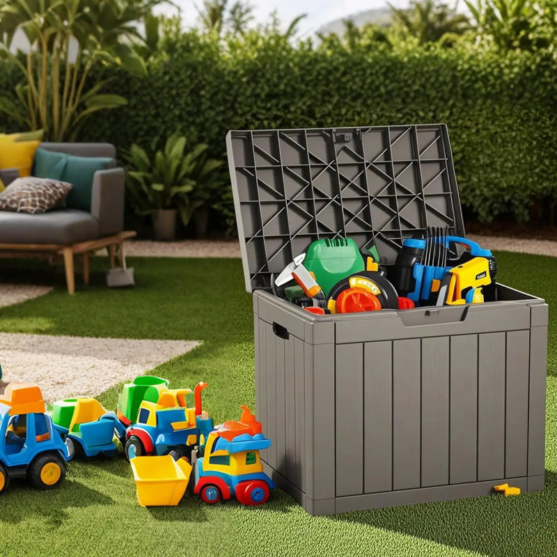 30 Gallon Waterproof Deck Box, Lockable Resin Storage Box for Patio Furniture Cushions Garden Tools and Outdoor Delivery Storage, Coffee by GreenHaven Gardens