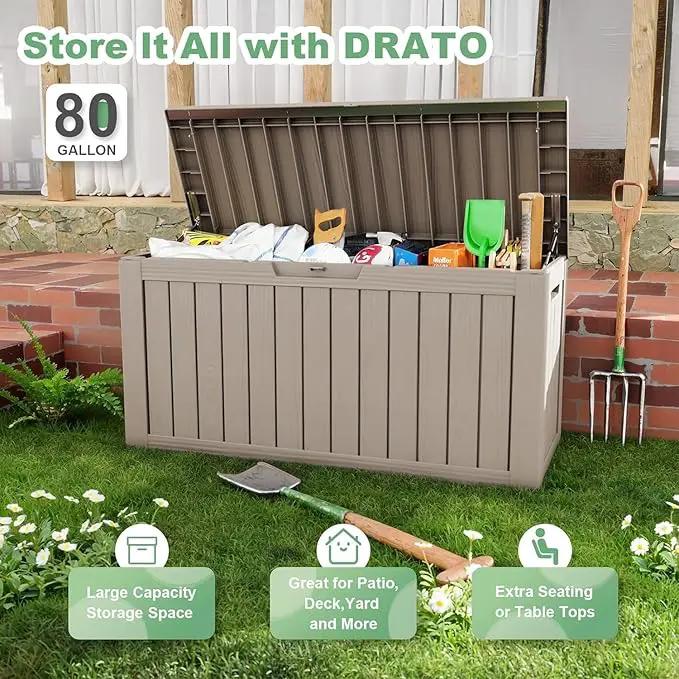 81 Gallon Outdoor Storage Box Waterproof, UV Resistant Resin Deck Box with Hydraulic Rod, Lockable Design and Enhanced Durability for Patio, Garden, and Poolside Use by GreenHaven Gardens