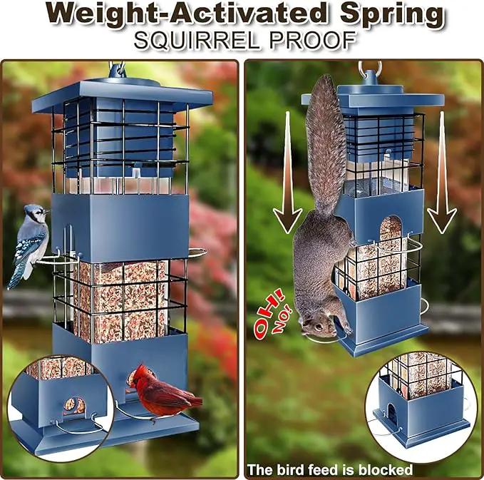 Bird Feeder 3LBS Metal Anti-Squirrel Wild Birdseed Feeder for Finch Cardinal Blue Jay Outdoors Hanging (Blue) by GreenHaven Gardens