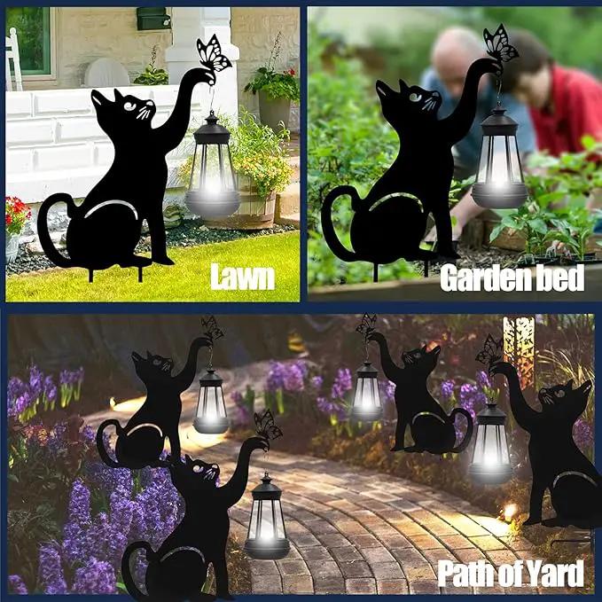 Solar Lights Outdoor Garden Decor - Black Cat Figurine Light Stake with Butterfly Decorative Metal Housewarming Ornament for Yard Pathway Lawn Patio – Unique Gift Ideas for Christmas by GreenHaven Gardens