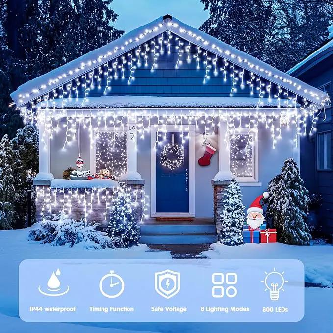JMEXSUSS Christmas Icicle Lights for Outside: 800 LED White Icicle Lights Outdoor Waterproof - White Christmas String Lights for House Wedding Party Christmas Decoration by GreenHaven Gardens