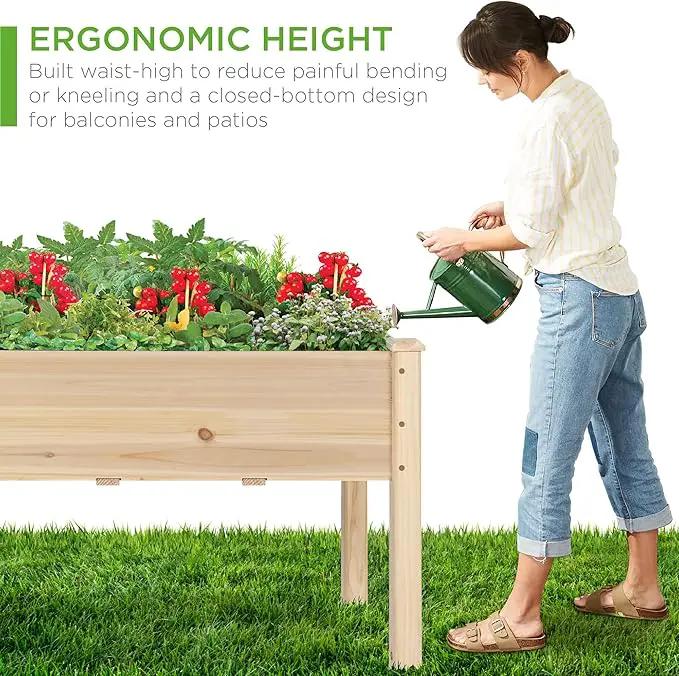 Best Choice Products 34x18x30in Raised Garden Bed, Elevated Wood Planter Box Stand for Kids, Backyard, Patio, Balcony w/Bed Liner, 150lb Capacity - Natural by GreenHaven Gardens