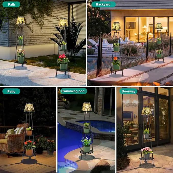 2 Pack Metal Solar Floor Lights Outdoor with Plant Stands, 45.5'' Solar Powered Street Lights, for Garden Yard Pathway Driveway Porch by GreenHaven Gardens