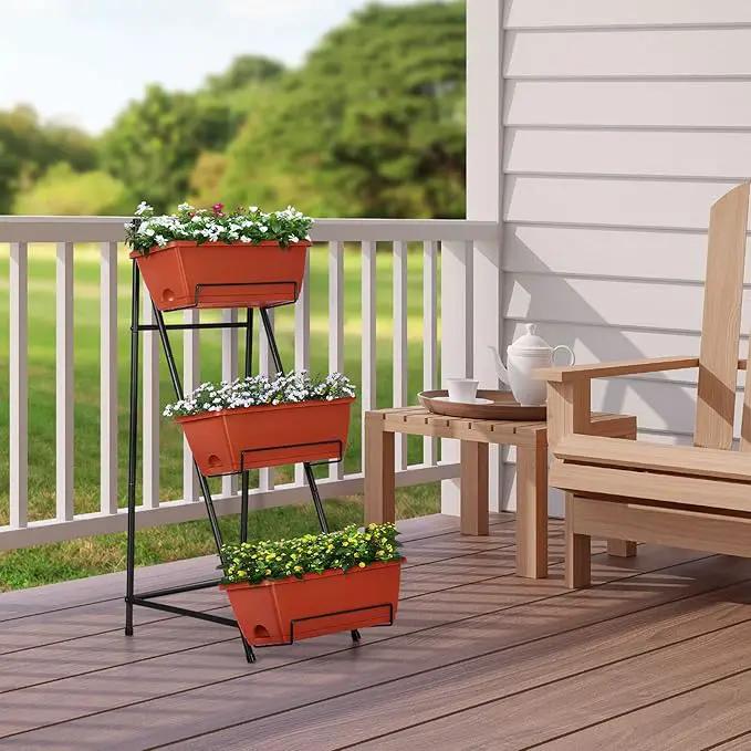 Vertical Raised Garden Bed Outdoor 3 Tiered Garden Planters Standing Elevated Planter Box with Drainage Holes for Plants Herbs Flowers Vegetables Brick Red by GreenHaven Gardens