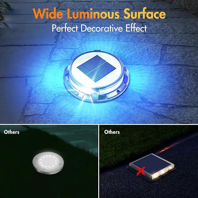 Quntis Solar Deck Lights for Outside, 3 Color Modes Deck Light Outdoor IP68 Waterproof, Solar Driveway Lights for Stair Pathway Walkway Road (Blue/Cool White/Warm White) 4 Pack by GreenHaven Gardens