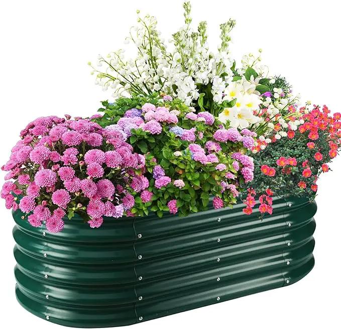 17" Tall Elevated Oval Metal Raised Garden Bed - 4ft x 2ft in Size and 0.8MM Thick Durable Planter Bed/Box for Vegetables Flowers Succulent at Patio/Garden Outdoor (Dark Green, 4X2X1.4 FT) by GreenHaven Gardens