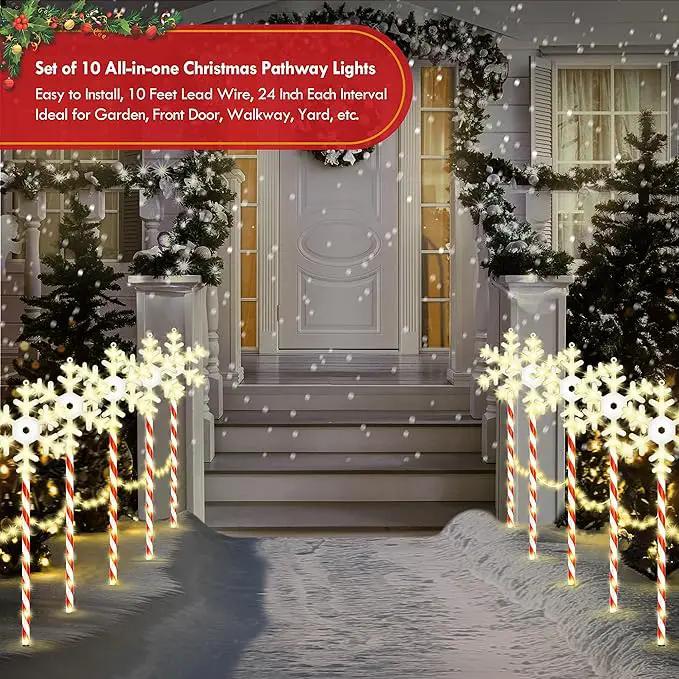 Christmas Pathway Lights Snowflake Outdoor 10PK 28inch 250LED 8 Modes Yard Decoration Flashing Waterproof Outdoor Lighted Up Christmas Light Decor for Garden Yard (Red) by GreenHaven Gardens