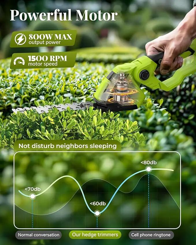Hedge Trimmer Cordless with Battery, 2-in-1 Electric Handheld Grass Shear Cutter with 2 Pack Rechargeable Battery, Mini Bush Trimmer Kit for Garden Yard Lawn Pruning, Green by GreenHaven Gardens