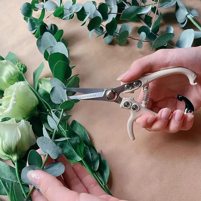 Plant Pruning Shears with Vegan Leather Sheath Garden Trimming Scissors with Belt Holster Bonsai Trimmers Herb Snips Flower Clippers Modern Tools 2 Piece Bundle (Cream Pruner Beige Sheath) by GreenHaven Gardens
