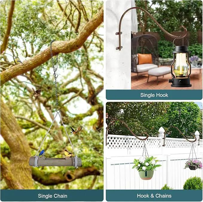 Plant Hangers Outdoor, 4 Pack 16 Inch Plant Hooks for Wall Metal Plants Hanging Bracket for Bird Feeder, Flower Baskets, Wind Chimes, Lanterns, Indoor Outdoor, Bronze by GreenHaven Gardens