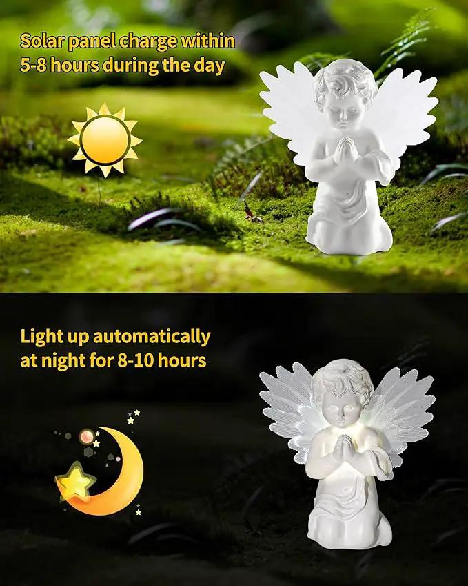 iStatue Solar Praying Cherub Angel Light with Fibre Optic Wings - 7.1'' Sympathy Remembrance Memorial Gift for Grave Ornaments Garden Decor (Kneeling Angel) by GreenHaven Gardens