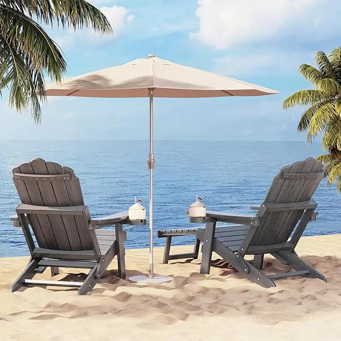 Folding Adirondack Chair Set of 4 with Adjustable Backrest, Adirondack Chair with Retractable Ottoman with 2 Cup Holders, for Pool Deck Beach Garden, Grey by GreenHaven Gardens