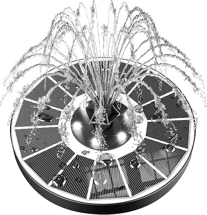 SZMP Solar Fountain Upgraded 100% Glass Panel, 3.5W Floating Solar Powered Water Pump Built-in 2000 Battery with 7 Nozzle & 4 Fixer, Solar Bird Bath Fountains for Garden, Pond, Outdoor (White) by GreenHaven Gardens