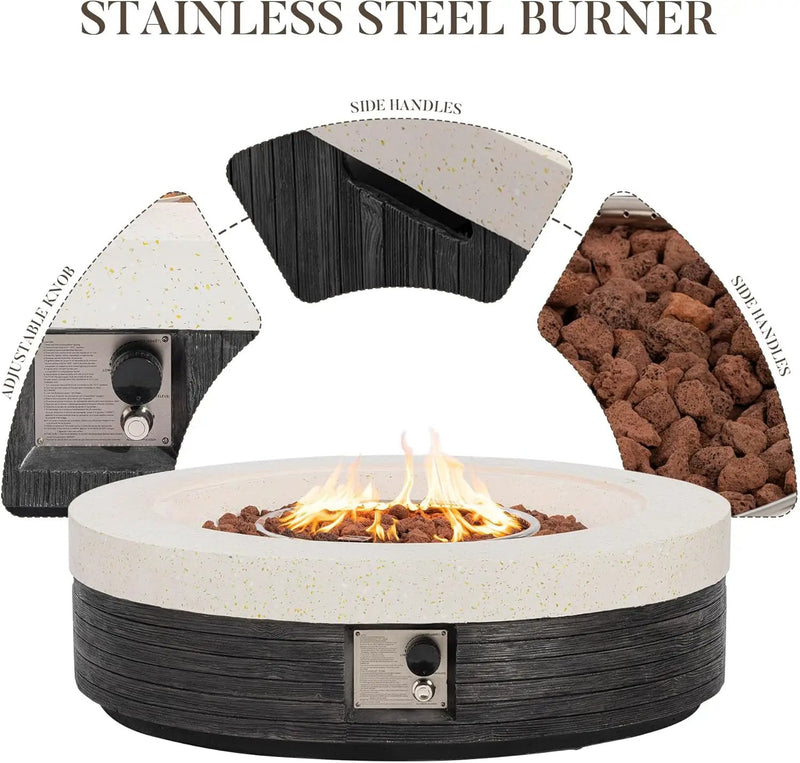 COSIEST 42" Outdoor Propane Fire Pit Table Round Gas Fire Pit Table with Concrete & Wood Grain Design, 50000BTU CSA Certified Electronic Ignition Fire Tables for Patio, Backyard, Garden Heating by GreenHaven Gardens