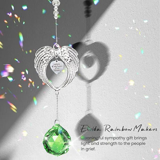 Sympathy Gift Modern Grief Gift for Lose of Loved Ones, Memorial Suncatcher with 40mm Crystal Ball, Sorry for Your Lose Rainbow Maker, Bereavement Gift Idea Angel Wings Design, Green by GreenHaven Gardens