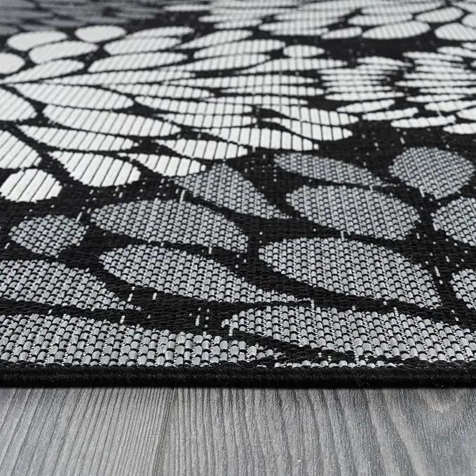 Beverly Rug Outdoor Rug 9x12 Modern Exotic Tropical Leaf Area Rugs for Indoor and Outdoor Patio Deck Porch Garden Water Resistant Washable Outside Carpet (9 x 12 Dark Gray) by GreenHaven Gardens