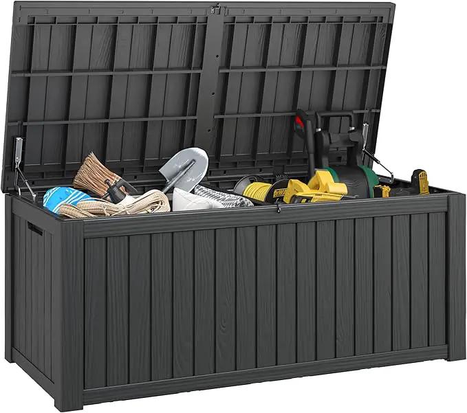 NUNU LAB 180 Gallon Outdoor Storage Box,Large Resin Sturdy Deck Box, Backyard Outside Storage Box Waterproof with Double Wall Panels,Package Delivery Garden Hose Storage Bin Outdoor Tool by GreenHaven Gardens