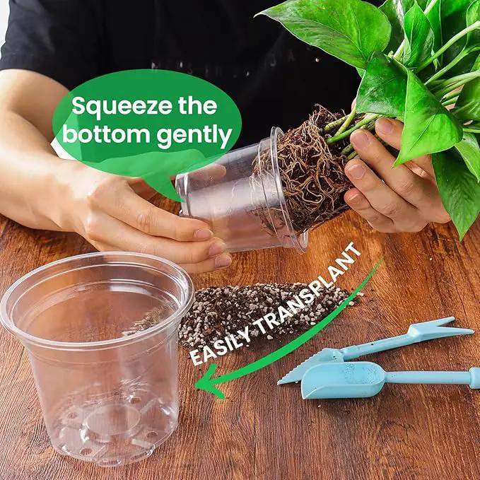 36 Packs 6.7/5/4/3.5 Inch Reinforced Clear Nursery Pots with Drainage Hole, Transparent Variety Pack Plastic Plant Pot Seedling Planter Seed Starter Flower by GreenHaven Gardens